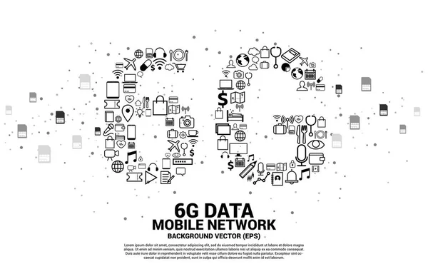 6G data technologie van online functie icoon. Concept voor wereldwijd netwerk van mobiele telecommunicatie. — Stockvector