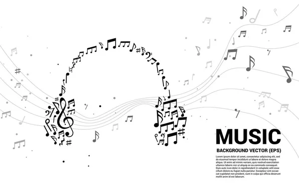 Música y sonido fondo concept.music melodía nota auriculares en forma de icono . — Vector de stock