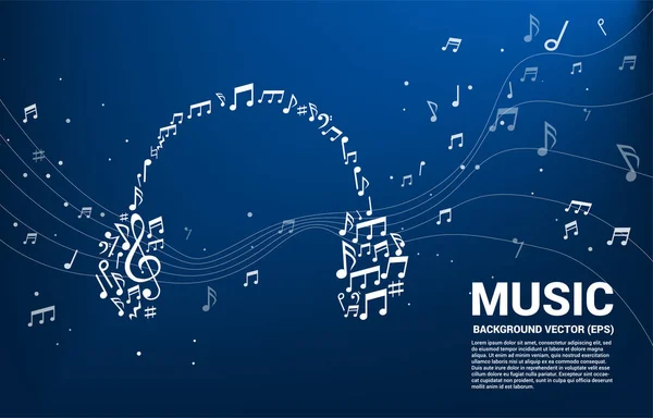 Musique et fond sonore concept.music mélodie note en forme d'icône casque . — Image vectorielle