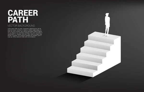 Silhouette d'homme d'affaires debout sur l'escalier. Concept de personnes prêtes à relever le niveau de carrière et d'affaires. — Image vectorielle