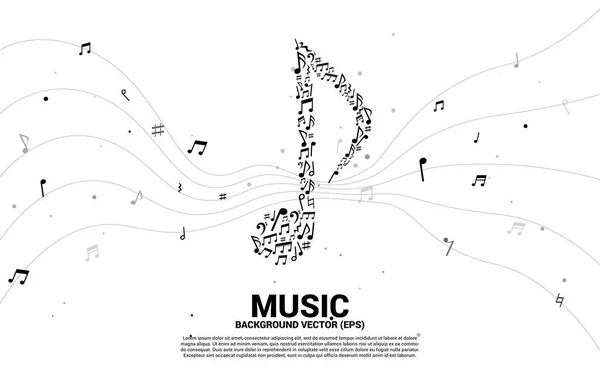 Ícone de música vetorial moldado a partir de dança nota-chave. Concepção de fundo para música e tema de concerto . —  Vetores de Stock