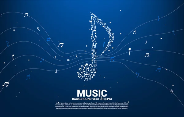 Vector music icon shaped from key note dancing . Concept background for song and concert theme. — Stock Vector