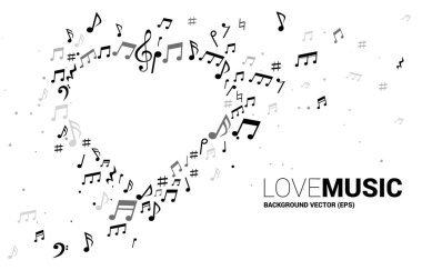 Vektör müzik melodi nota şeklinde kalp formu . Şarkı ve aşk müziği konseri teması için konsept arka plan.