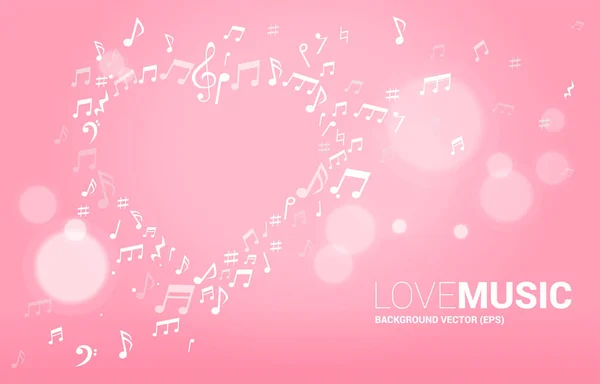Vektor musik melodi NOTE formad hjärta form. Koncept bakgrund för sång och kärlek musik konsert tema. — Stock vektor