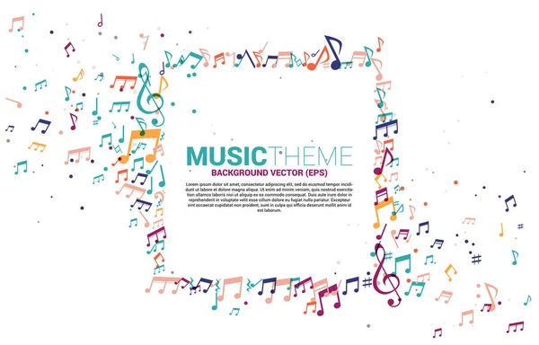 Vector banner modelo e cartaz colorido música melodia nota dança fluxo. Concepção de fundo para música e tema de concerto . — Vetor de Stock