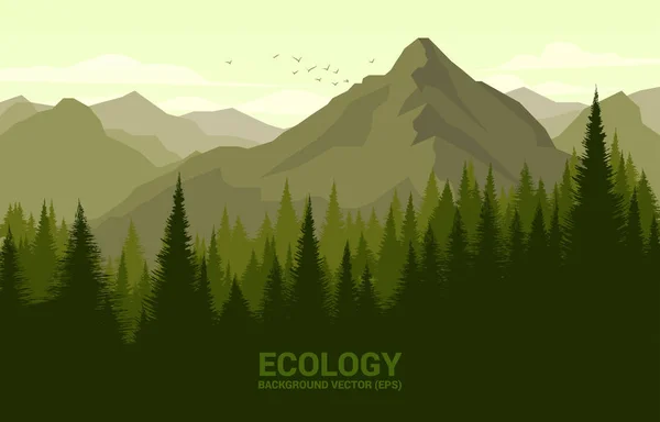 Paisaje vectorial de bosque verde y gran montaña. concepto de fondo para el tiempo natural y primavera . — Vector de stock