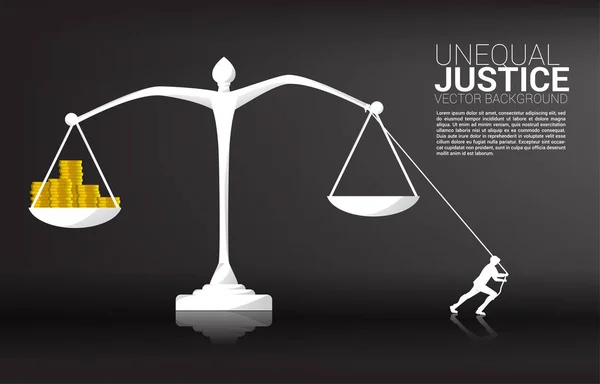 Silhouette of businessman pull the balance from money coin. Background concept for fight with unequal justice — ストックベクタ