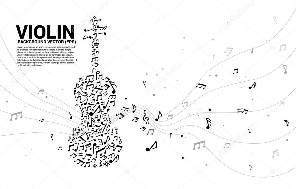 Vector music melody note dancing flow shape violin icon . Concept background for song and concert theme.