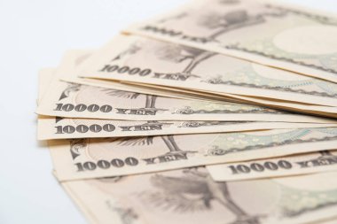 Japon para birimi yen banknotunu kapatın. Arkaplan yetkileri