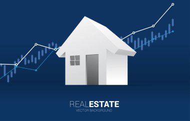 Büyüme grafik arka planına sahip 3d ev simgesi. Gayrimenkul sektöründe başarı yatırımı ve büyüme kavramı