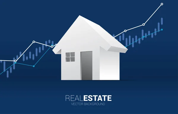 3d ikona domu z tłem wykresu wzrostu. Koncepcja sukcesu inwestycyjnego i wzrostu w branży nieruchomości — Wektor stockowy