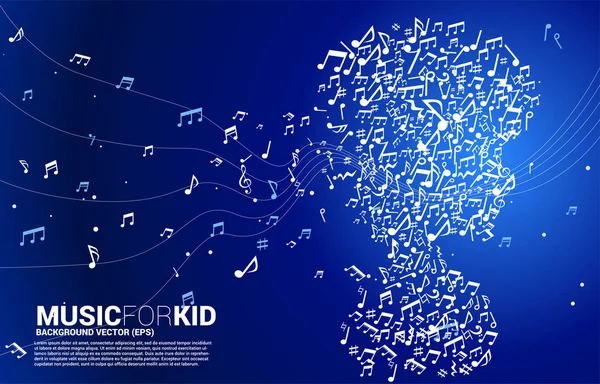 Vector silueta de niño de baile flujo forma nota musical. Concepto de música de fondo para niños y niñas .. — Archivo Imágenes Vectoriales