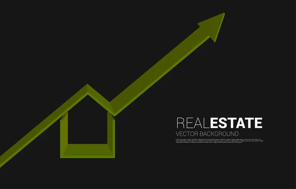 Zielona ikona domowa 3D z rosnącym wykresem. Koncepcja sukcesu inwestycyjnego i wzrostu w branży nieruchomości — Wektor stockowy