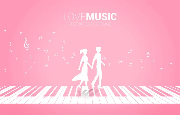 Lover Couple Holding Hand Walking Piano Key Music Melody Note — Stock Vector