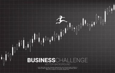 Büyüyen mum grafiğine atlayan iş kadını silueti. Kariyere ve işe başlamaya hazır insanlar kavramı