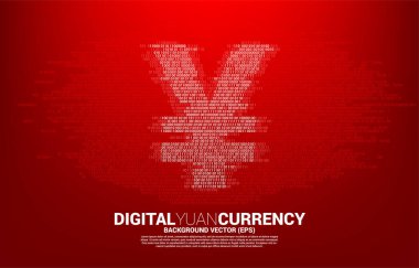 Çift sıfırlı ve bir kodlu vektör dijital Yuan para birimi simgesi. Çin dijital para birimi ekonomisi ve finansal ağ bağlantısı kavramı.