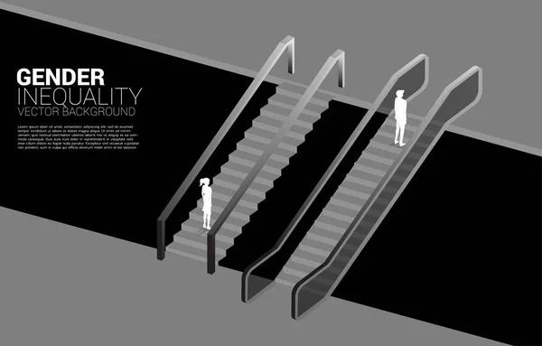 Силует Бізнесмена Рухається Швидше Ніж Бізнес Леді Ескалатором Концепція Гендерної — стоковий вектор
