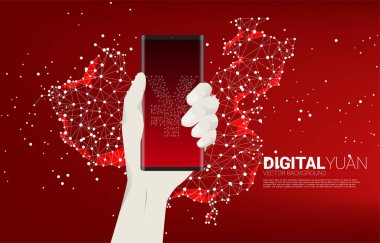 Çin Haritası Bağlantı Hattı ile cep telefonundaki para yuan para birimi simgesi. Dijital Yuan finansal ve bankacılık kavramı.