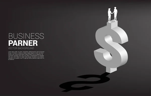 Silhouette Homme Affaires Serrer Main Sur Icône Monnaie Dollar Concept — Image vectorielle