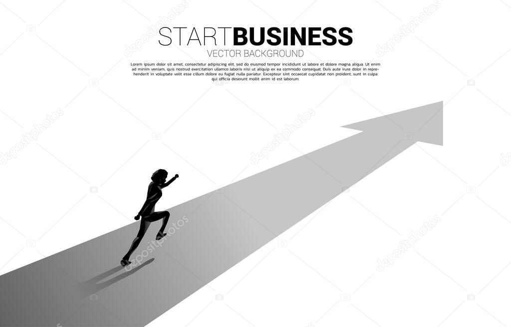 Silhouette of businessman running on forward arrow. Concept of career path and start business