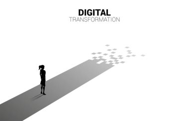 Silhouette of businesswoman standing on the way with pixel. concept of digital transformation of business. clipart