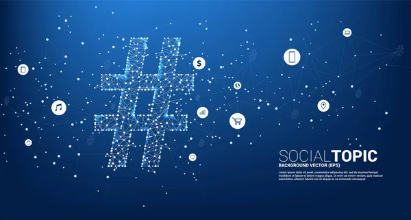 Nokta Bağlantı Çizgisi Çokgeninden Simgeye Hash Etiketi Sosyal Konu Haber — Stok Vektör