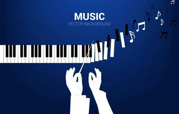 Mano Del Director Con Tecla Piano Transformada Nota Musical Concepto — Vector de stock