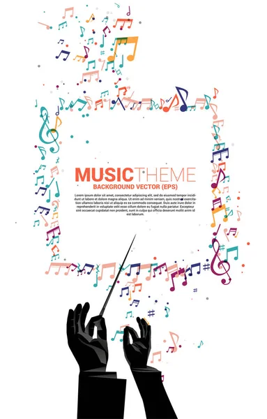 Modèle Vectoriel Bannière Affiche Main Chef Orchestre Avec Note Mélodie — Image vectorielle