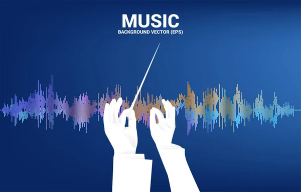 Vektor Silhouette Der Dirigentenhand Mit Sound Wave Music Equalizer Hintergrund — Stockvektor