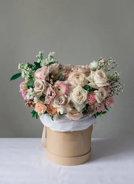 Elegant box with flowers, fresh, hand-made florist, flower box