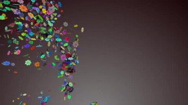 Çiçek renkli konfeti patlayabilir soldan sağa doğru. Tatil, eğlence, patlama, sevinç, mutluluk, kutlama, düğün, aşk, doğum günü, romantizm, parti, popper