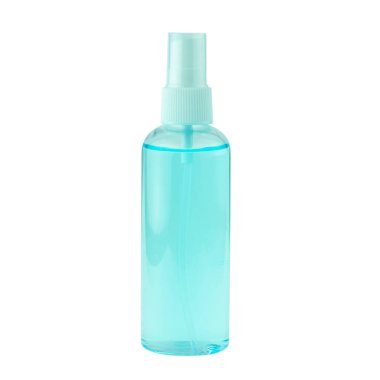 Dezenfektan covid 19, beyaz arka planda alkol spreyi..