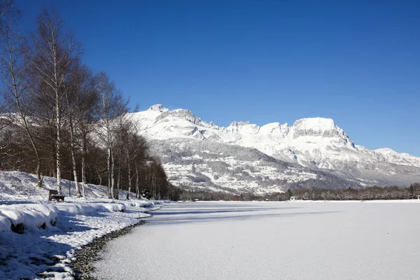 Vinterlandskap Franska Alperna — Stockfoto