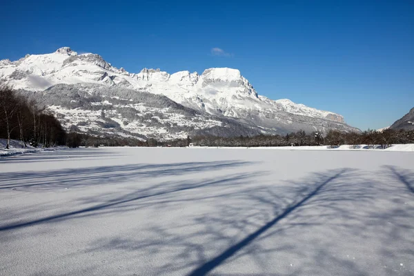 Vinterlandskap Franska Alperna — Stockfoto