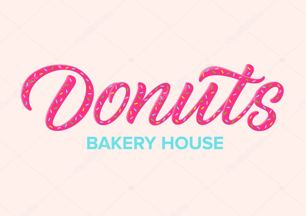 word donuts, handwritten text, calligraphy, lettering, logotype