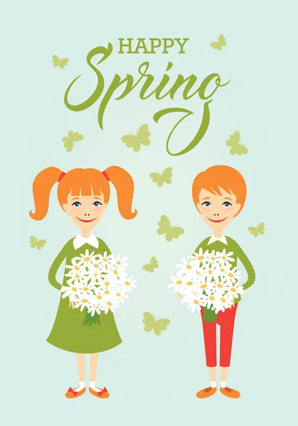 Spring_card_children — 스톡 벡터