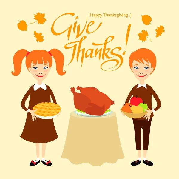 Thanksgiving _ card _ children - Stok Vektor