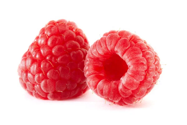 Ripe Red Fresh Raspberries Isolated White Background Top View Raspberry — Stock Photo, Image