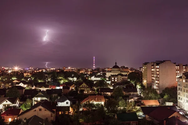 Evening City Storm Thunder Lightning — Stock Photo, Image