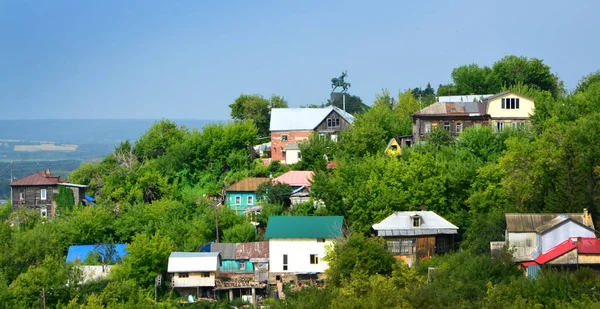 Central Part Ufa Many Old Wooden Houses Have Been Preserved — Stock Photo, Image