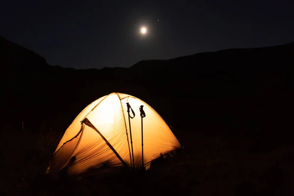 mountain tent at night