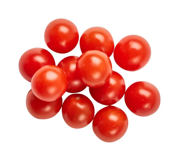 Świeże, dojrzałe pomidory na białym tle. Składniki do gotowania. Widok z góry. — Zdjęcie stockowe
