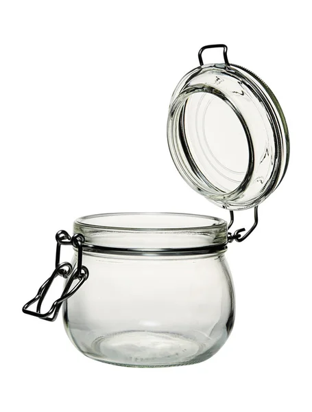 Glas leeg jar geïsoleerd op witte achtergrond. — Stockfoto