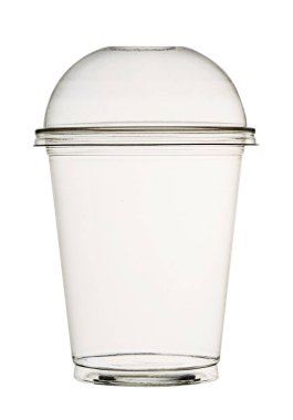 Smoothies ve kokteyller, kapaklı, beyaz bir arka plan üzerinde izole için şeffaf plastik bardak. 