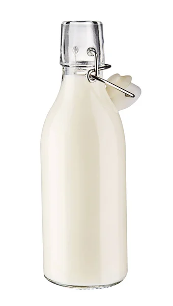 Glass bottle with fresh milk isolated on white background. — Stock Photo, Image