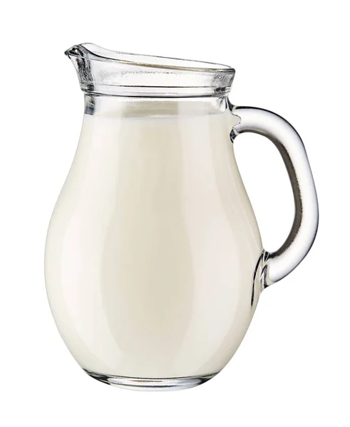 Glazen kan verse melk geïsoleerd op witte achtergrond. — Stockfoto