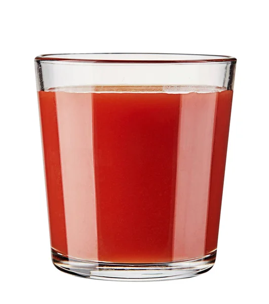 Vaso con zumo de tomate fresco aislado sobre fondo blanco . — Foto de Stock