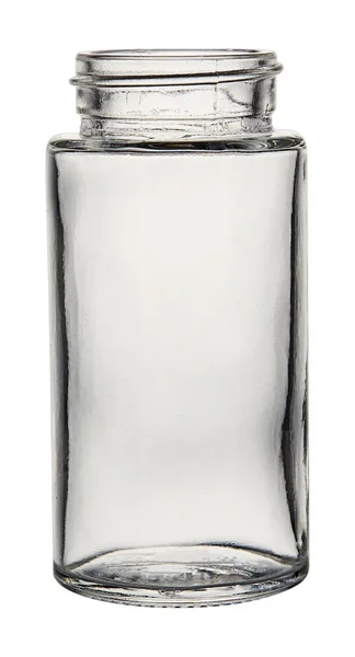 Glazen pot met lege threaded geïsoleerd op een witte achtergrond. — Stockfoto