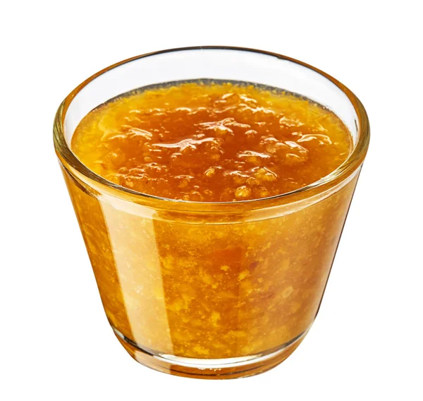 Mandarin sylt i glasskål isolerad på vit bakgrund. — Stockfoto