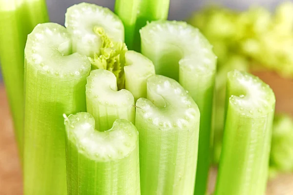 Macro sliced Celery on background. Stock Photo